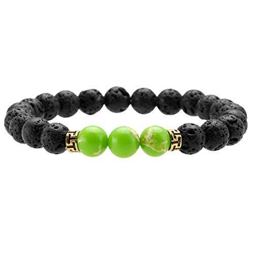 Black Lava Rock Stone Elastic Beaded Bracelet Healing Energy Stretch Bracelets with 3 Imperial Jasper-Bracelets-Innovato Design-Green-Innovato Design