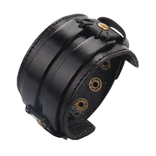 Men’s Genuine Leather Adjustable Wide Braided Wristband Bracelet Bangle with Smooth Cuff-Bracelets-Innovato Design-Black-Innovato Design