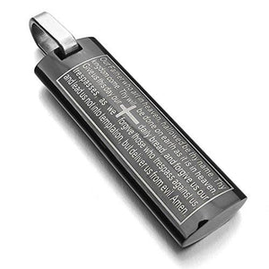 Men's Stainless Steel Pendant Necklace English Bible Lords Prayer Cross -With 23 Inch Chain-Necklaces-INBLUE-black-Innovato Design