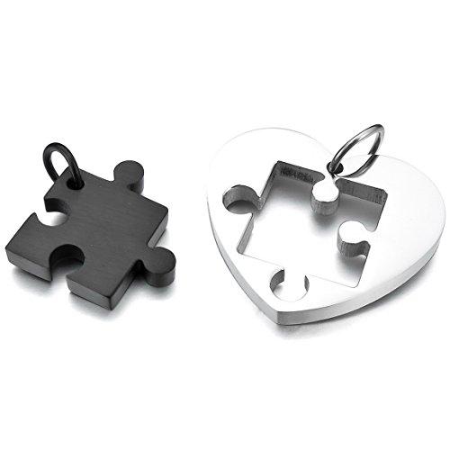 Men,Women's 2 PCS Stainless Steel Pendant Necklace Jigsaw Puzzle Heart Love Couple -With 20 and 23 Inch Chain - InnovatoDesign