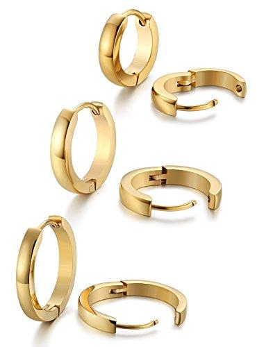 Stainless Steel Men Women Hoop Earrings Huggie Ear Piercings-Earrings-Innovato Design-E: Gold-tone (Diameter 12mm 14mm/16mm)-Innovato Design