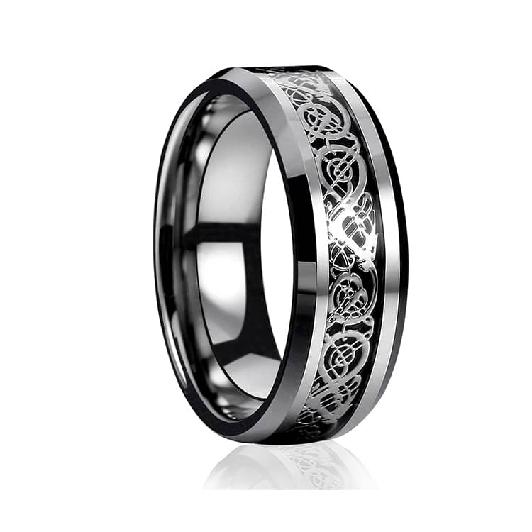 His & Her's 8MM/6MM The Celtic DRAGON Design Tungsten Carbide Wedding Band Ring Set-Rings-Innovato Design-6-5-Innovato Design
