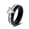 Black Ceramic Bridal Ring for Women Wedding Engagement Crystal Heart Zircon