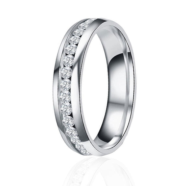 6mm Men Women Titanium Ring Engagement Wedding Band Cubic Zirconia Inlaid,Size 6-13